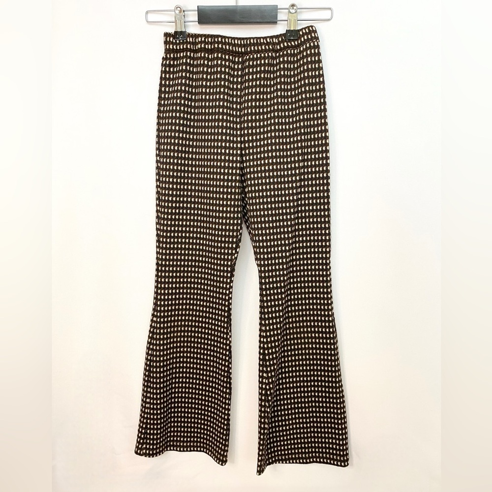 Gianni Bini Retro Geo Print Pants Brown White Mod Y2K